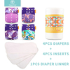 HappyFlute 4 Diapers + 4 Inserts + 1 Disposable Diaper Linner Size Adjustable Washable Reusable ,Suitable For 3~15KG Baby