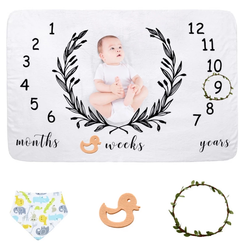 Happyflute Baby Flannel Monthly Milestone Blanket Growth Memorial Blanket Baby Photo Photography Props Creative Photo Background