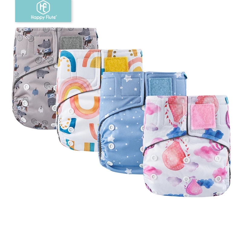 Happyflute Fast Dry Hook&Loop Bamboo Charcoal Pocket Diaper Reusable Nappy Ecological Cloth Diaper Fit 3-15kg Baby
