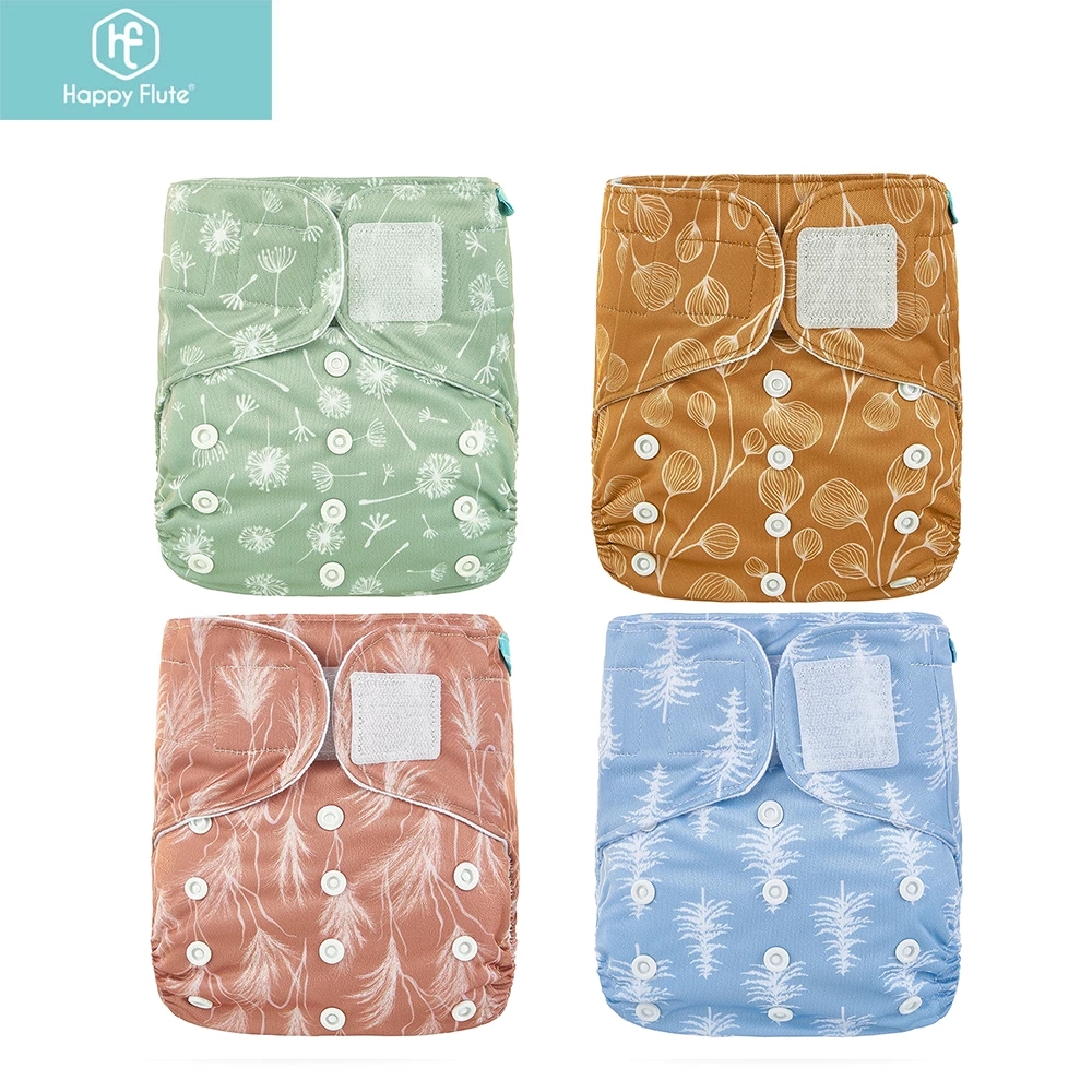 Happyflute Hot Sale OS Pocket Diaper 4pc/Set Washable&Reusable Absorbent Ecological Nappy New Print Adjustable Baby Diaper Cover
