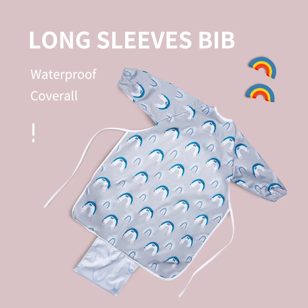 Happyflute Multifunctional Baby Long Sleeve Bib Waterproof Smock Feeding Apron Coverall Infant Burp Cloth Bandana Bibs