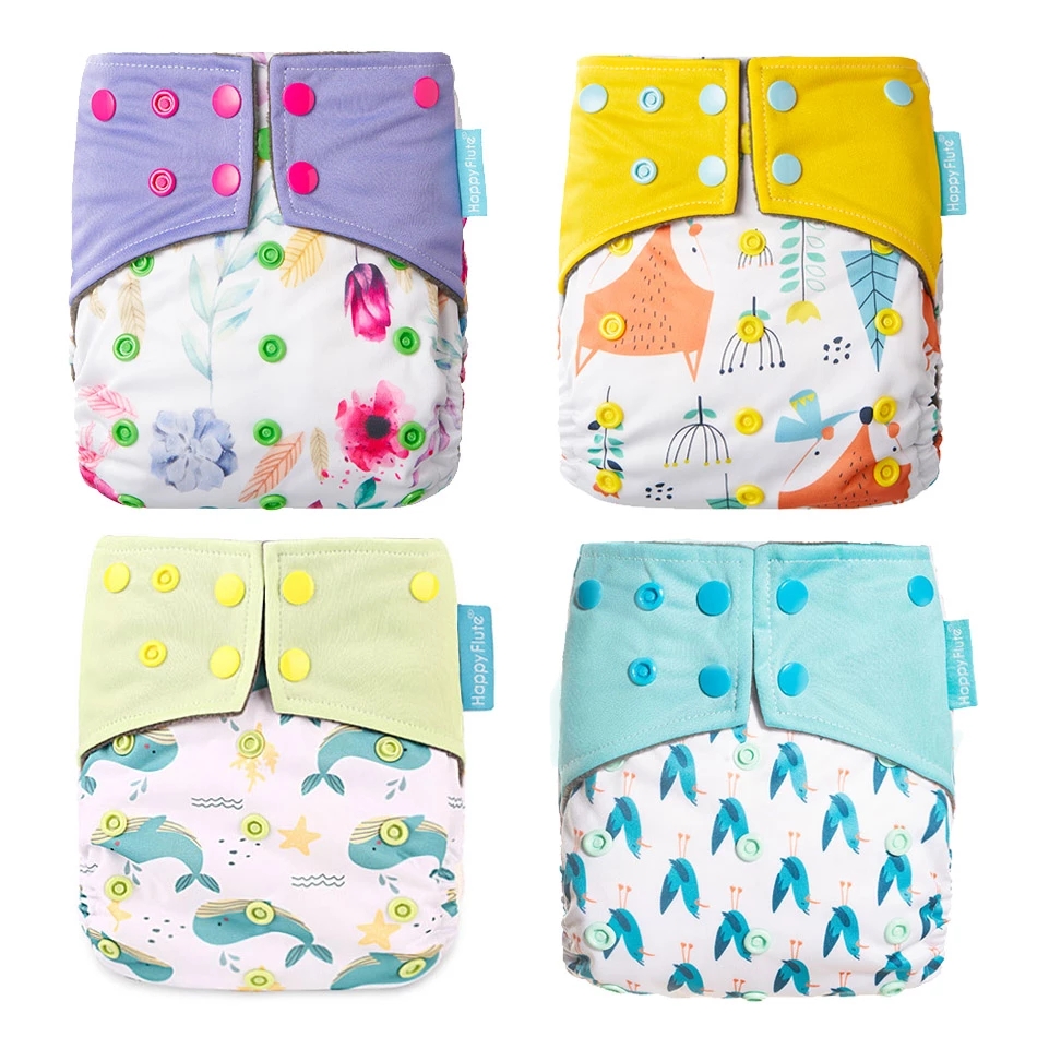 HappyFlute OS Cloth Diaper Bamboo Charcoal Pocket Diaper with 2 Insert Waterproof Reusable Baby Nappy