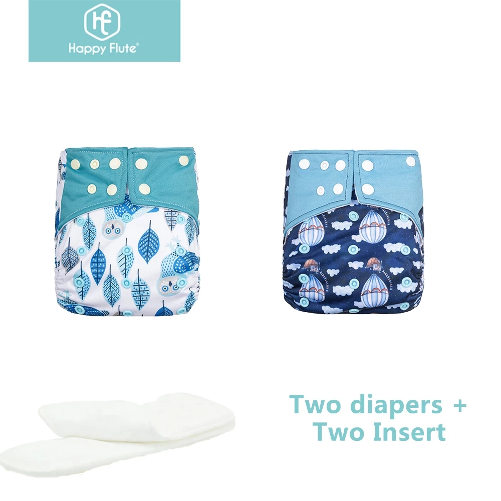 Happy Flute Latest 2Pcs Absorbent And Reusable Suede Cloth Pocket Baby Cloth Diaper With Two Pockets Baby Nappy With 2 Inserts