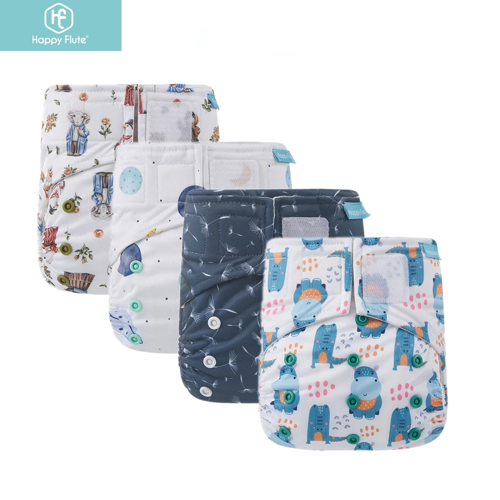 Happyflute Reusable Hook&Loop Recycled Bottles Organic Cotton Cloth Diaper Washable Eco-friendly Baby Nappy Fit 3-15kg Baby