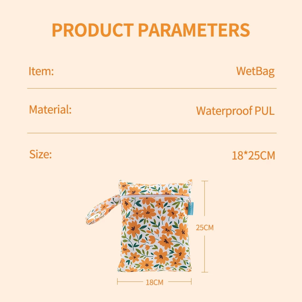 Happyflute 18*25CM Waterproof Mini Wet Diaper Bag Reusable And Portable Single Pocket Dry Bag For Diapers