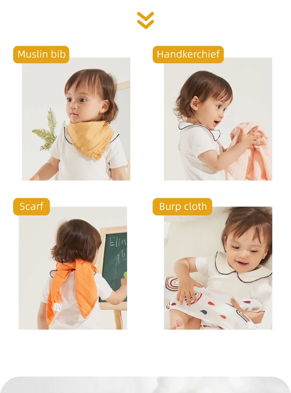 Happyflute Cotton Square Muslin Face Towel 5Piece/Set Baby Stuff for Newborns Super Soft Gauze Wipes Baby Bibs