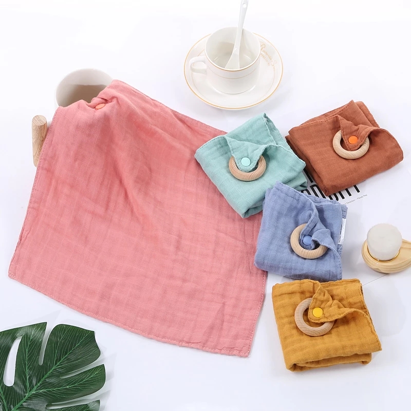 HappyFlute Hot Sale Baby Soothing Towel Importable Sleep Towel Bamboo Cotton Plain Color Baby Hand Grasping Saliva Towel Bibs