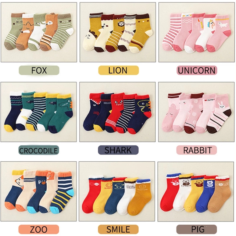 HappyFlute 5 Pairs/Lot Unisex Lovely Cute Cartoon Kids Baby Socks Girl Boy Baby Toddler Socks Infant Soft Cotton Socks 0-12 Year