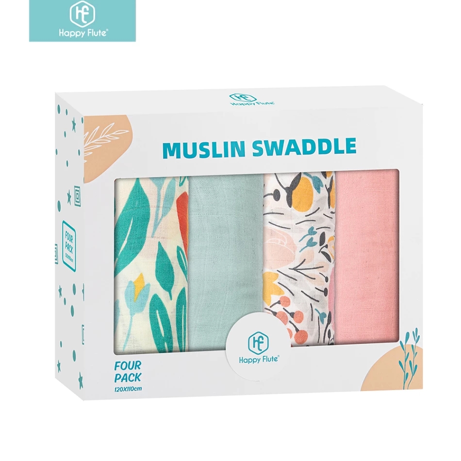 Happyflute Bamboo Cotton Baby Swaddle Wrap Infant Shower Items Toddler Gift Wearable Swaddling Set