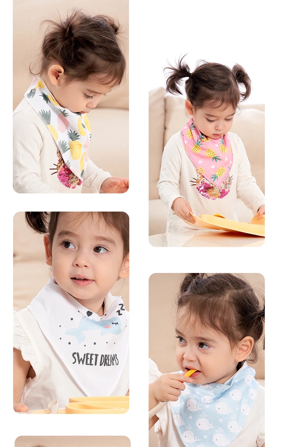 Happyflute 4Pcs/Set Baby Unisex Cartoon Print Toddle Clothing Saliva Towel Bibs 100% Cotton Bibs