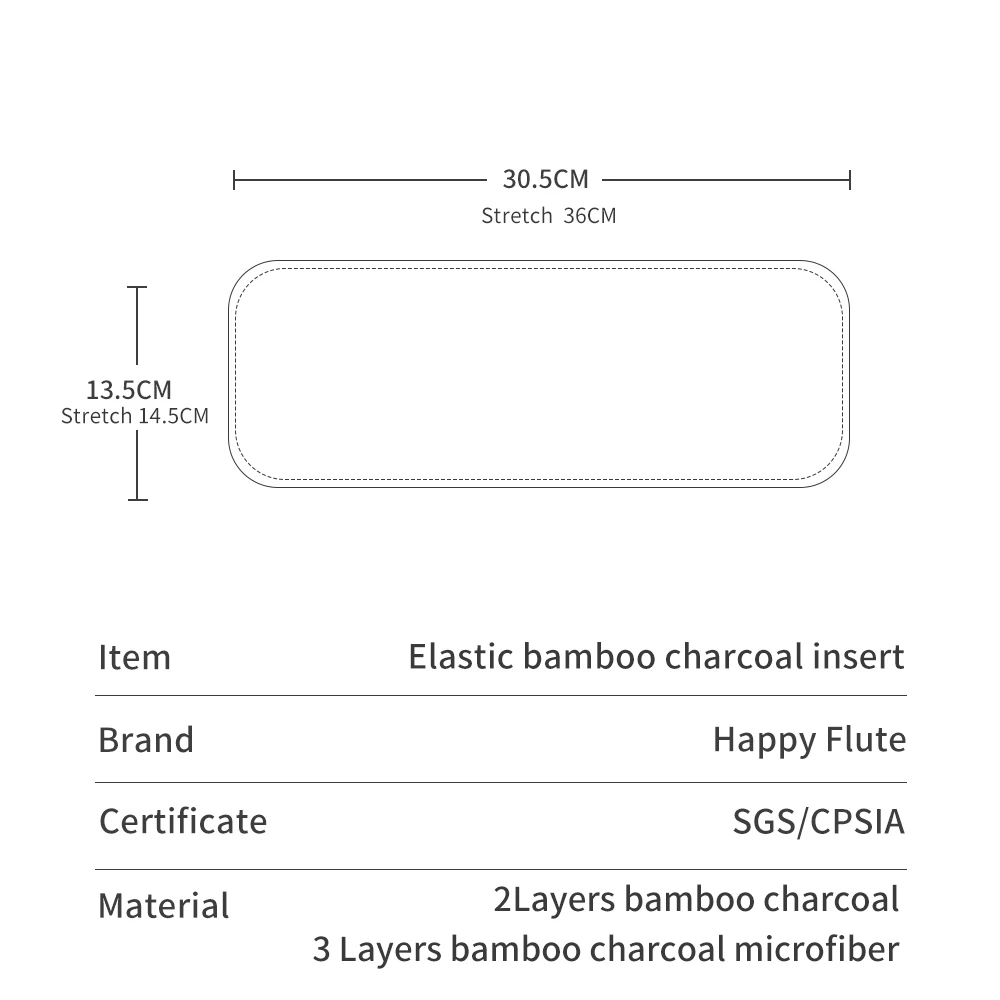 Happyflute Elastic Bamboo Charcoal Insert Reusable And Absorbent Baby Nappy Diaper Insert For Baby Cloth Diaper Nappy Washable