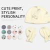 Happy Flute Newborn Baby Unisex Winter Warm 3-Piece Set Of Baby 100% Cotton Scratch Mitten Caps Mittens