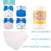 HappyFlute 4 Diapers + 4 Inserts + 1 Disposable Diaper Linner Size Adjustable Washable Reusable ,Suitable For 3~15KG Baby