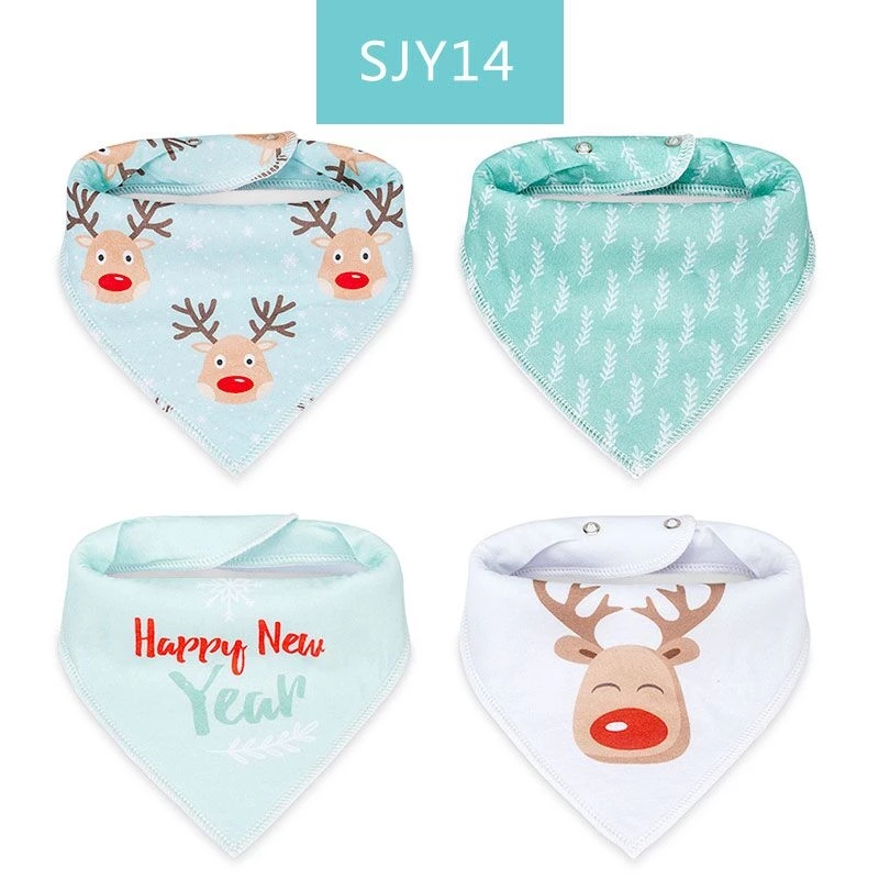 HappyFlute 4pcs High Quality 2layers Cotton Fabric Toddler Feeding Bandana Bibs Saliva Towel Triangle Head Scarf For Baby