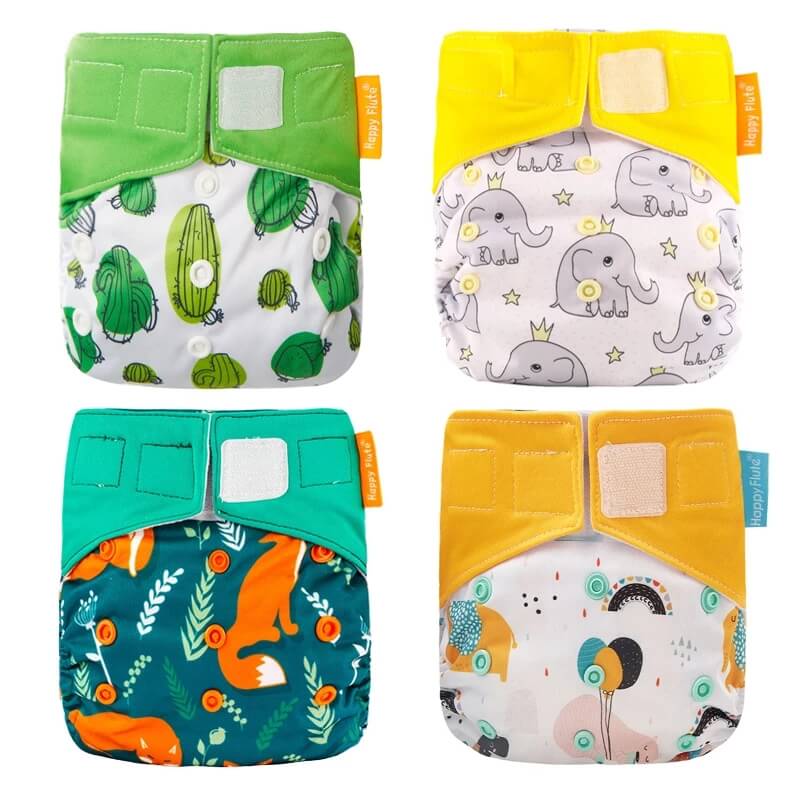 Happy Flute Wholesales Cloth Diaper Heavy Wetter AI2 Cloth Diaper Waterproof Resuable Baby Diaper .OS Diaper 4pcs Pack