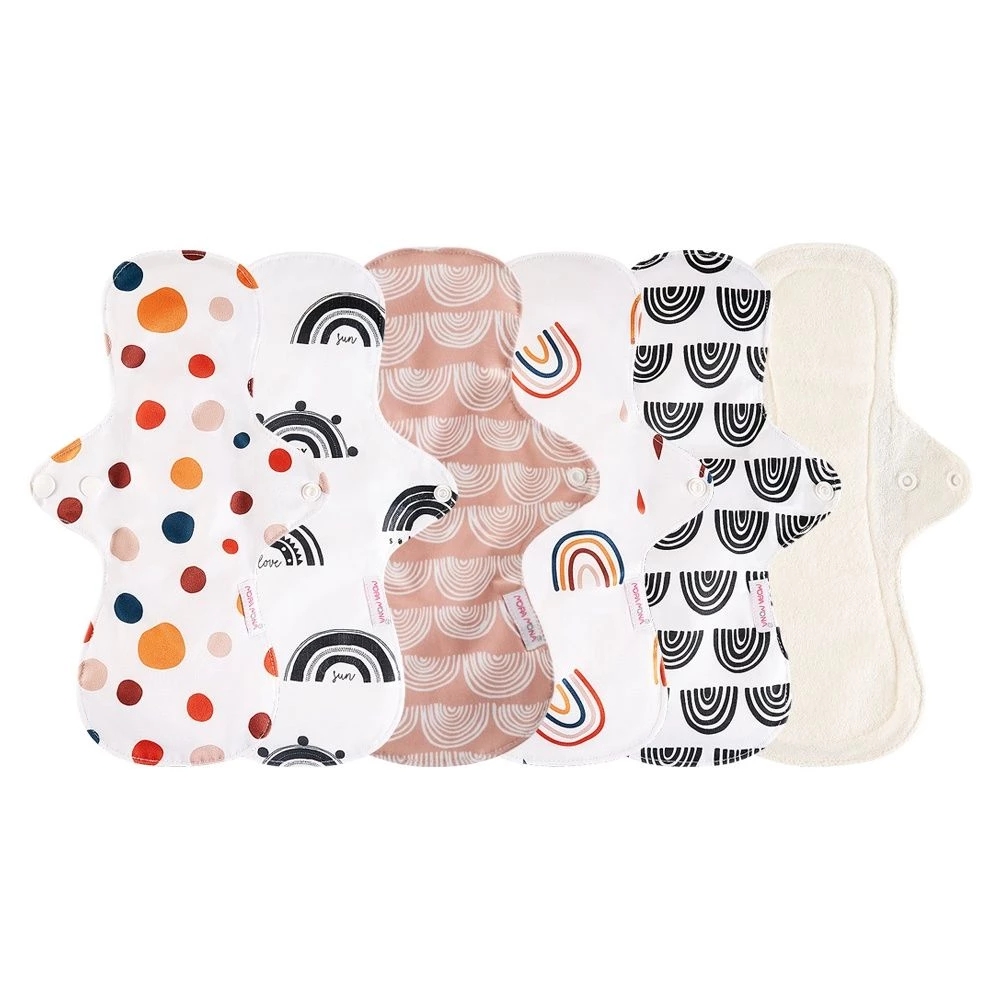 Happy Flute 5Pcs Different Patterns Pads Bamboo Fiber Pads Sanitary Pads Washable Panty Liner Menstrual Cotton Pads