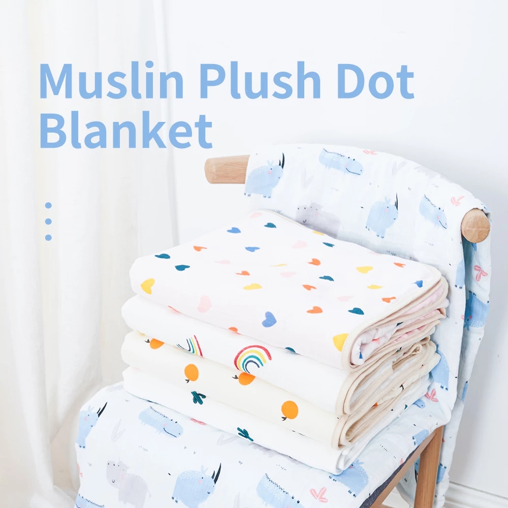 Happyflute Minky Baby Blanket 100% Cotton Muslin Baby Blanket with Dotted Backing