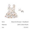 Happyflute 100% Cotton Muslin Baby Girl Romper Comfortable Cartoon Printing Casual Summer Jumpsuit Cotton Skirt With A Headband