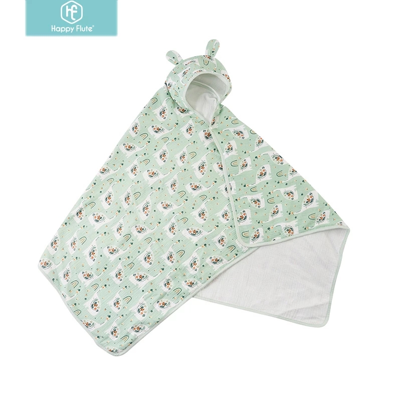 Happyflute Breathable Baby Muslin Hooded Bath Towel Baby Muslin Bibs Fit 2-10 Years Baby Use As Bath Towel And Swaddle Blanket Extra 1% Off